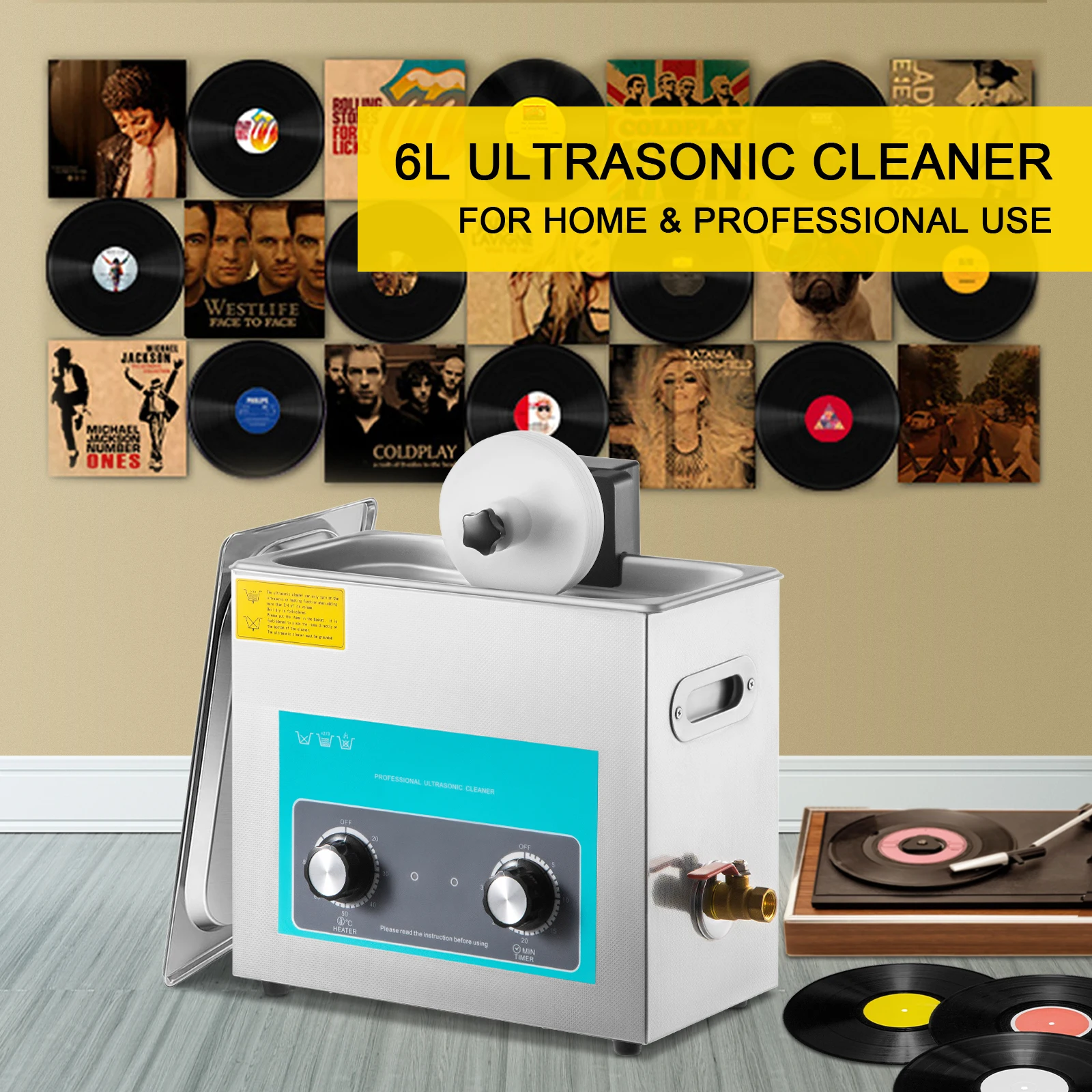 Vinyl Record Cleaner - SIHAO 6L Ultrasonik Plak Temizleyici Düğmeli