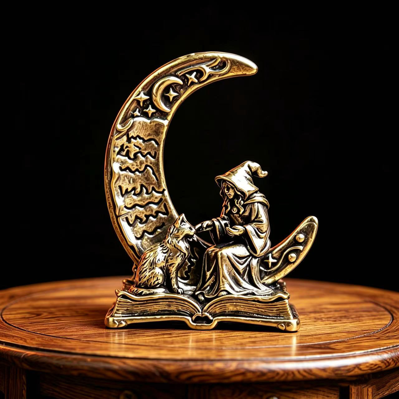 Vintage Collectible Figurines - Pirinç Ay Cadısı Dekorasyon Heykeli Kedi