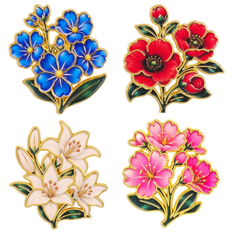 Vintage Items - Sevimli Vintage Renkli Çiçekli Emaye Pin